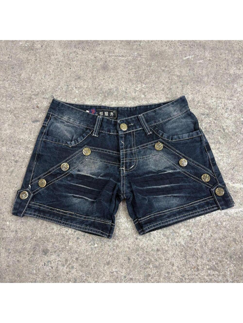Vintage Y2K Low Rise Denim Button Front Shorts Dark Wash